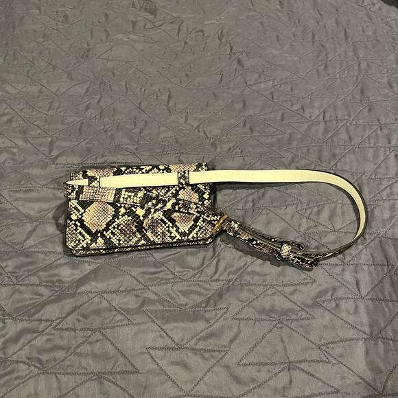 Lauren Ralph Lauren Belt Bag Millbrook Clutch Snakeskin Print Leather Black Tan - Picture 4 of 4